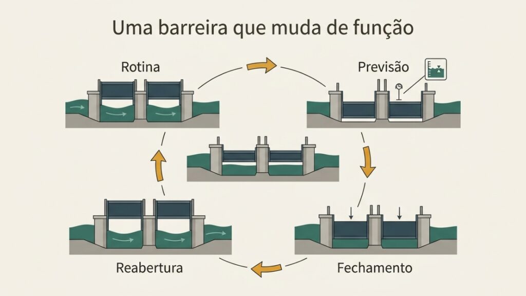 Barreira de 9 km fecha apenas quando o mar ameaça avançar