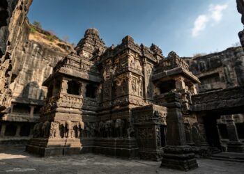 Um gigantesco complexo religioso, o Templo de Kailasa, foi esculpido diretamente na rocha e continua intrigando engenheiros séculos depois