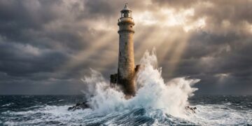 Construído sobre uma pequena rocha no Atlântico, o Fastnet Lighthouse enfrenta tempestades há mais de 120 anos