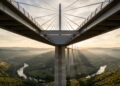 Um viaduto de 343 metros supera muitos arranha-céus e atravessa um vale inteiro sobre pilares gigantescos