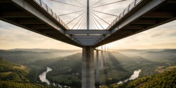 Um viaduto de 343 metros supera muitos arranha-céus e atravessa um vale inteiro sobre pilares gigantescos