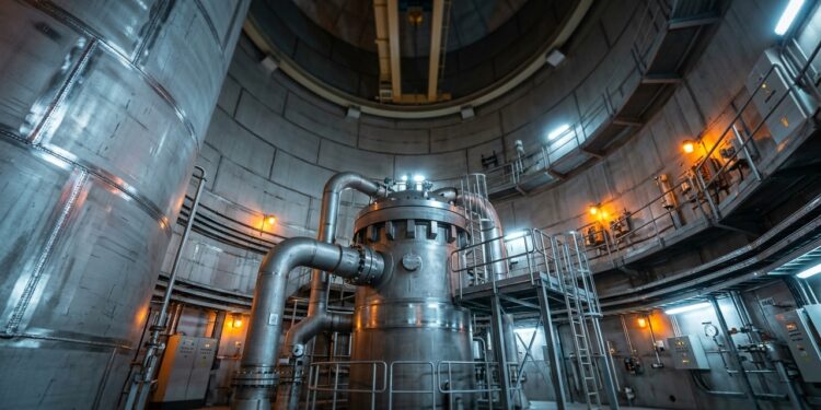 Com quase 40 metros de diâmetro, uma contenção nuclear de aço envolve o reator enquanto concreto e sistemas redundantes seguram pressão e eventos extremos