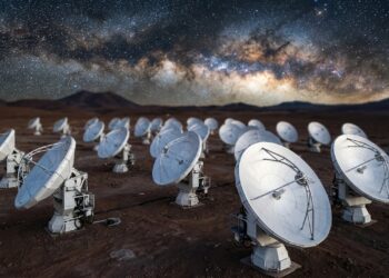 Um observatório instalado a mais de 5 mil metros de altitude, o ALMA, aproveita o ar extremamente seco para estudar o nascimento das galáxias