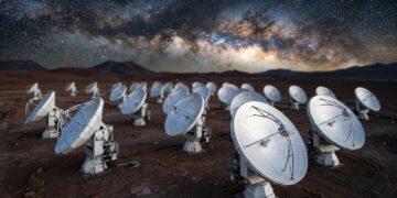 Um observatório instalado a mais de 5 mil metros de altitude, o ALMA, aproveita o ar extremamente seco para estudar o nascimento das galáxias
