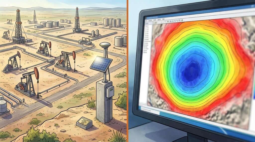 Satélites e GPS conseguem medir o afundamento do solo causado por décadas de produção de petróleo e gás