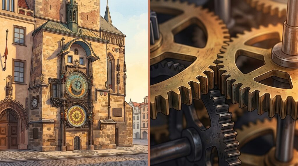 Um relógio construído dentro de uma torre medieval continua funcionando graças a um mecanismo de engrenagens criado há centenas de anos