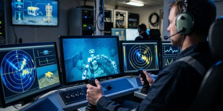 Profissional que controla veículos submarinos remotamente