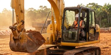 Operador de máquinas pesadas trabalha com equipamentos que movimentam toneladas de material