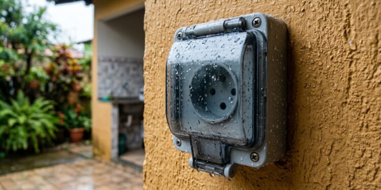Tomada para área externa precisa lidar com água, aterramento e proteção por DR antes de receber qualquer aparelho