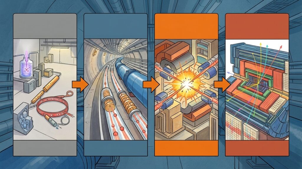 Enterrado sob França e Suíça, o Large Hadron Collider acelera partículas em um anel de 27 quilômetros
