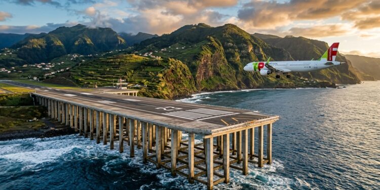 Construído entre montanhas e oceano, o Aeroporto da Madeira colocou parte de sua pista sobre 180 pilares