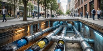 O túnel que transporta lixo por tubos subterrâneos elimina milhares de viagens de caminhões de coleta em grandes cidades