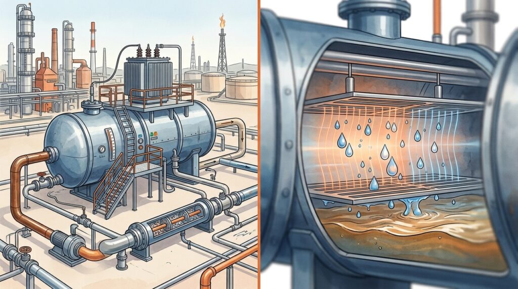 O equipamento que lava petróleo com água para remover sais capazes de corroer a refinaria