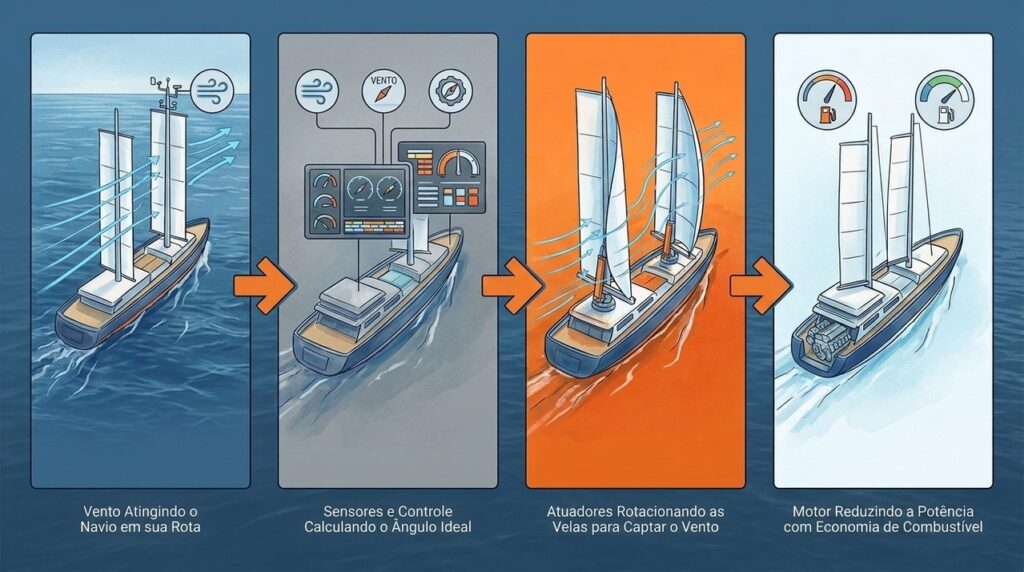 Navios começam a instalar velas rígidas gigantes para economizar combustível usando uma das forças mais antigas da navegação