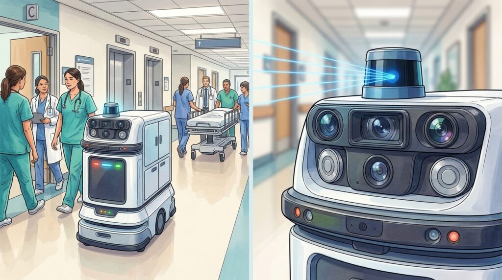 Hospitais já usam robôs autônomos para transportar medicamentos, amostras e materiais e reduzir deslocamentos das equipes
