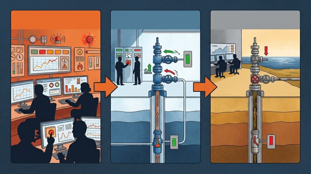 O sistema que interrompe o fluxo de poços antes que uma falha operacional vire vazamento maior