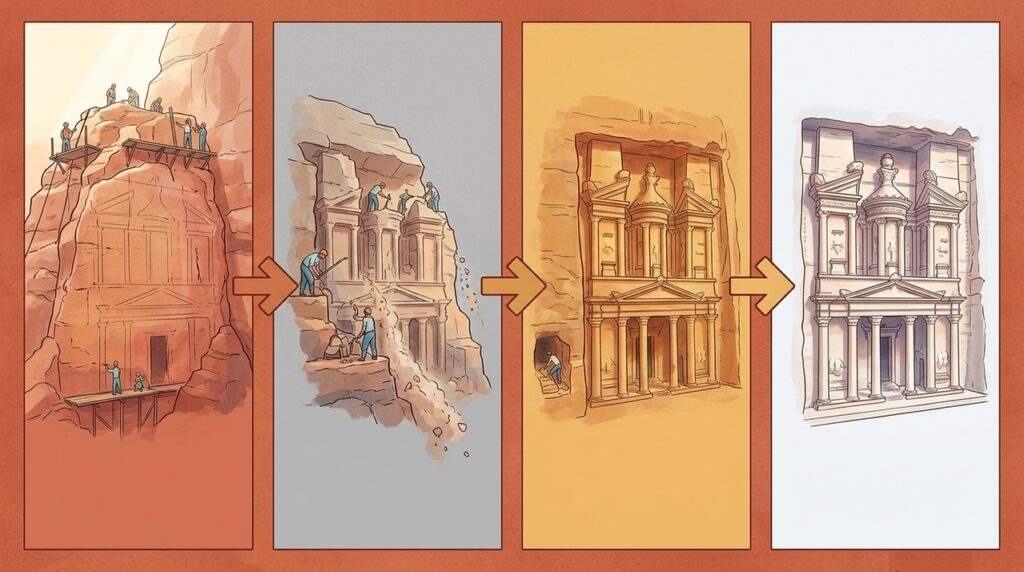 Esculpido diretamente na rocha, Al-Khazneh permanece integrado à montanha de Petra há cerca de dois mil anos