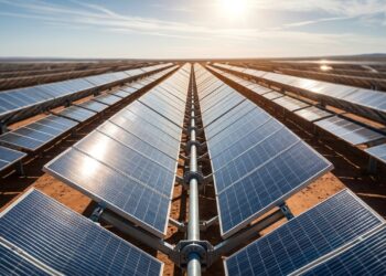 Fazendas solares fazem milhares de painéis girarem lentamente para acompanhar o Sol e produzir mais energia