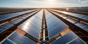 Fazendas solares fazem milhares de painéis girarem lentamente para acompanhar o Sol e produzir mais energia