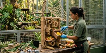 Criador de brinquedos para animais monta quebra-cabeças, cheiros e desafios para impedir que a rotina do zoológico fique entediante
