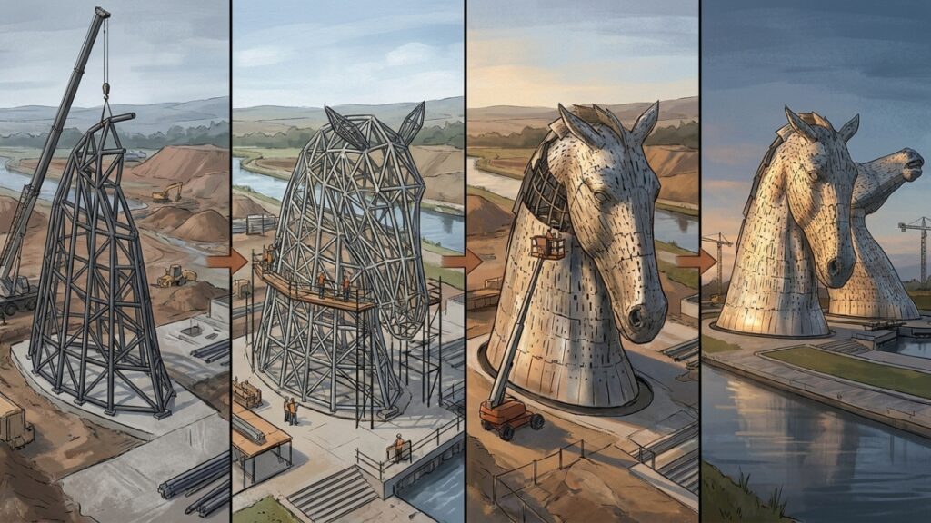 Como as Kelpies de 30 metros foram erguidas em 90 dias
