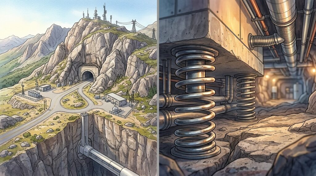 Enterrado a centenas de metros sob a montanha, o Cheyenne Mountain Complex foi construído como uma cidade militar para continuar funcionando mesmo durante um ataque nuclear