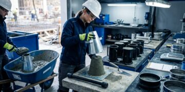 Laboratorista de concreto testa amostras antes que falhas invisíveis comprometam uma estrutura