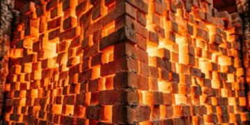 Tijolos aquecidos acima de 1.000 °C em uma bateria térmica Rondo guardam energia solar durante o dia para manter fábricas produzindo vapor à noite