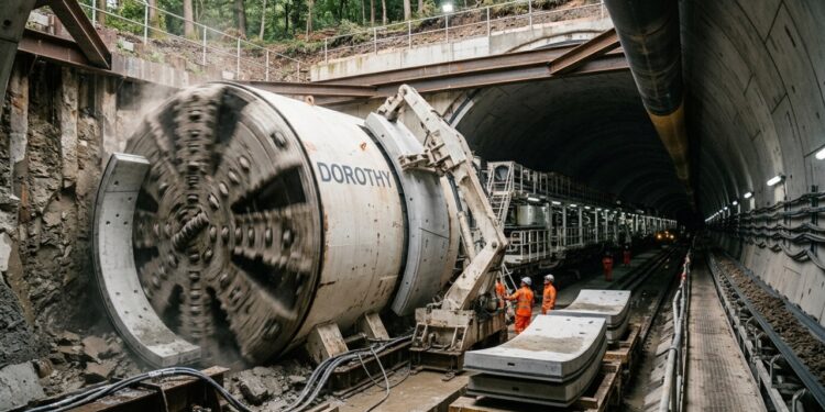 Tuneladora Dorothy e a escavação sob uma floresta inglesa