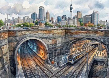 Auckland construiu 2 túneis ferroviários até 42 metros abaixo do centro da cidade