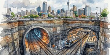 Auckland construiu 2 túneis ferroviários até 42 metros abaixo do centro da cidade