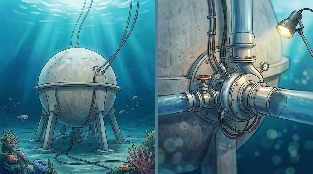 Um reservatório gigante de armazenamento submarino no fundo do mar pode guardar energia usando a pressão natural do oceano