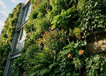 Uma parede coberta por plantas pode reduzir o calor da fachada, reter chuva e diminuir parte da energia usada na climatização