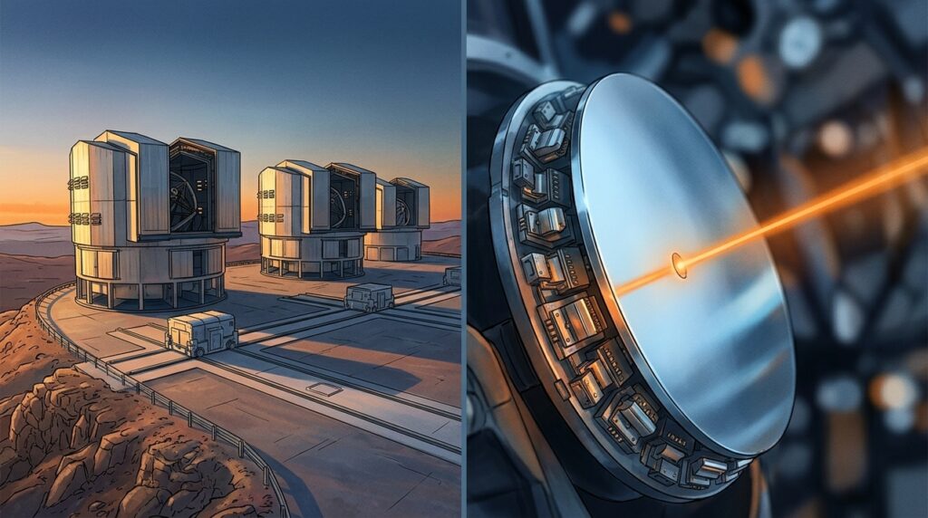 A 2.635 metros de altitude, o Very Large Telescope usa espelhos gigantes para estudar o universo em um dos céus mais limpos do planeta