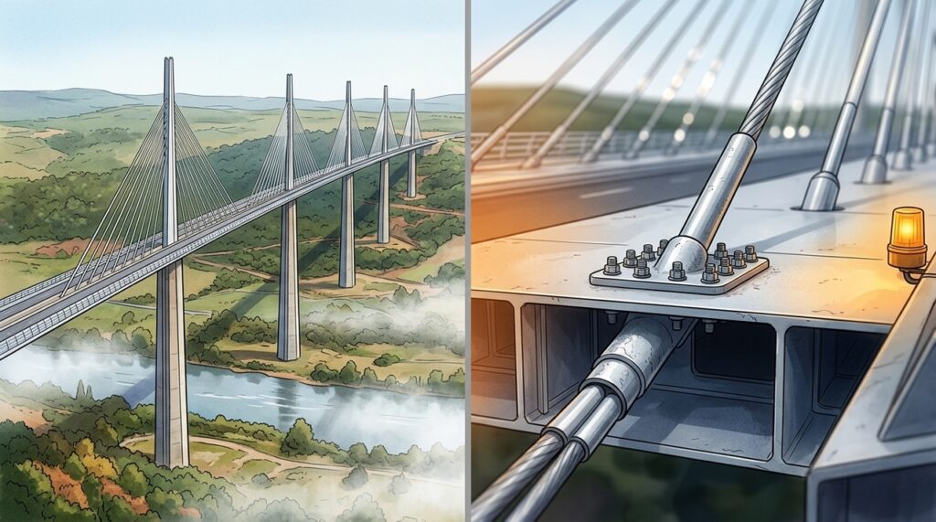 Um viaduto de 343 metros supera muitos arranha-céus e atravessa um vale inteiro sobre pilares gigantescos