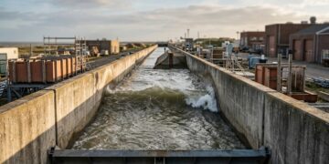 Um canal de concreto de quase 300 metros produz ondas de até 4,5 metros para levar diques experimentais ao limite antes que o mar faça isso de verdade