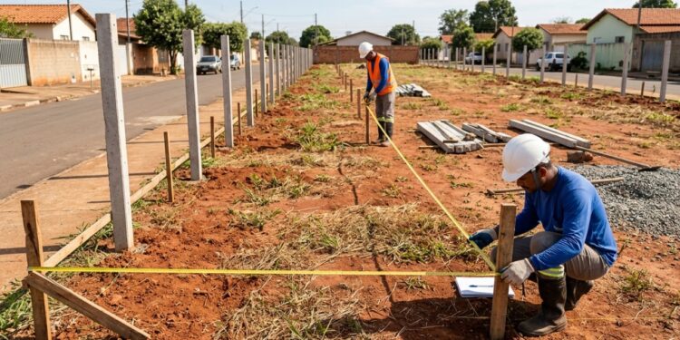 Planejamento do fechamento de um terreno de 20 x 50 metros a partir de seu perímetro