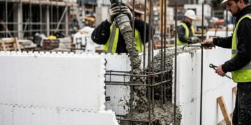 No lugar de tijolos, blocos de EPS viram fôrmas permanentes, recebem concreto por dentro e levantam paredes estruturais que já saem da obra com isolamento térmico incorporado